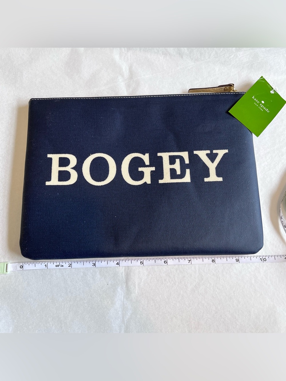 kate spade Coated Canvas Birdie Bogey Pouch NWT Navy/ Cream Discoloration FLAWED
